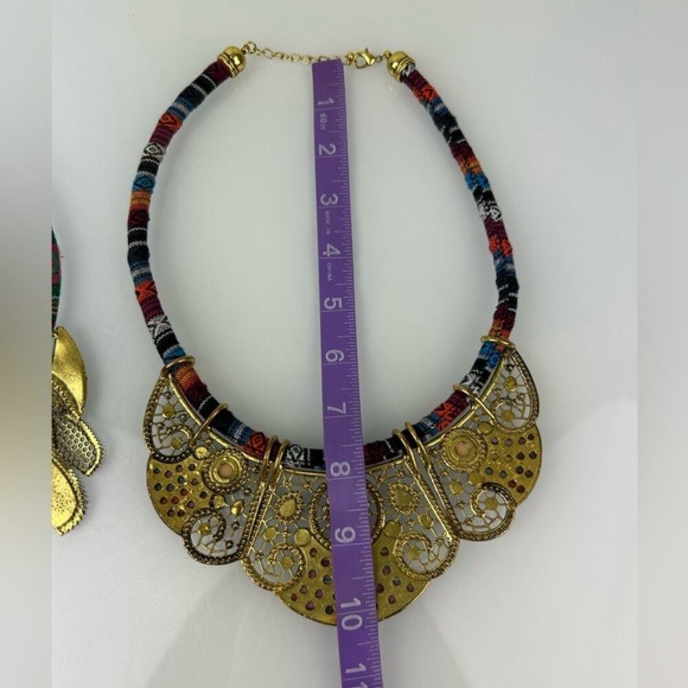 Tribal Beaded Threaded Rhinestone Necklaces Set of 2 Unique Eclectic Statement - Picture 16 of 16